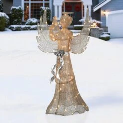 53" Pre-Lit LED Champagne Gold Praying Angel 12 53" Pre-Lit LED Champagne Gold Praying Angel -Michaels X-Mas Decor D619797S 12