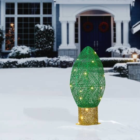20" Pre-Lit Green Christmas Light Bulb Decoration 5 20" Pre-Lit Green Christmas Light Bulb Decoration - Image 3