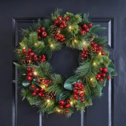 Glitzhome® 24" Pre-Lit Berry, Magnolia Leaf & Pinecone Wreath 13 Glitzhome® 24" Pre-Lit Berry, Magnolia Leaf & Pinecone Wreath -Michaels X-Mas Decor D652251S 3