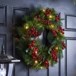 Glitzhome® 24" Pre-Lit Berry, Magnolia Leaf & Pinecone Wreath 14 Glitzhome® 24" Pre-Lit Berry, Magnolia Leaf & Pinecone Wreath -Michaels X-Mas Decor D652251S 4