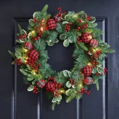 Glitzhome® 24" Pre-Lit Ornament, Berry, Holly & Pine Wreath -Michaels X-Mas Decor D652252S 3