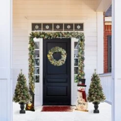 5-Piece Pre-Lit Glittered Pinecone Christmas Wreath, Garland & Flocked Christmas Tree, Warm White Lights 13 5-Piece Pre-Lit Glittered Pinecone Christmas Wreath, Garland & Flocked Christmas Tree, Warm White Lights -Michaels X-Mas Decor D652254S 2