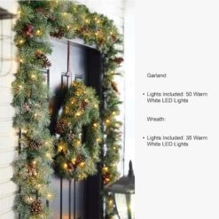 5-Piece Pre-Lit Glittered Pinecone Christmas Wreath, Garland & Flocked Christmas Tree, Warm White Lights 15 5-Piece Pre-Lit Glittered Pinecone Christmas Wreath, Garland & Flocked Christmas Tree, Warm White Lights -Michaels X-Mas Decor D652254S 3
