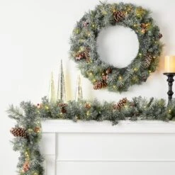 5-Piece Pre-Lit Glittered Pinecone Christmas Wreath, Garland & Flocked Christmas Tree, Warm White Lights 17 5-Piece Pre-Lit Glittered Pinecone Christmas Wreath, Garland & Flocked Christmas Tree, Warm White Lights -Michaels X-Mas Decor D652254S 6