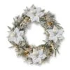 Glitzhome® 24" Pre-Lit Snow Flocked Greenery Pine Poinsettia Christmas Wreath -Michaels X-Mas Decor D652255S 1