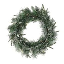 Glitzhome® 24" Pre-Lit Snow Flocked Greenery Pine Poinsettia Christmas Wreath -Michaels X-Mas Decor D652255S 8