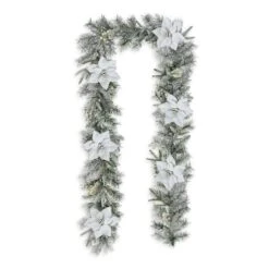 Glitzhome® 9ft. Pre-Lit Snow Flocked Greenery Pine Poinsettia Christmas Garland -Michaels X-Mas Decor D652256S 6