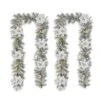 Glitzhome® 2 Pack 9ft. Pre-Lit Snow Flocked Greenery Pine Poinsettia Christmas Garland -Michaels X-Mas Decor D652257S 1