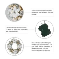 Glitzhome® 24" Pre-Lit Snow Flocked Greenery Pine Poinsettia Christmas Wreath & Matched 2 Pack 9ft. Garland Set -Michaels X-Mas Decor D652258S 7