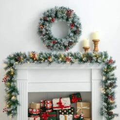 Glitzhome® 2 Pack 9ft. Pre-Lit Greenery Pinecones & Red Berries Christmas Garland -Michaels X-Mas Decor D652259S 2