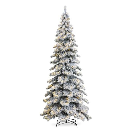 9ft. Pre-Lit Flocked Layered Spruce Artificial Christmas Tree, Warm White LED Lights 3 9ft. Pre-Lit Flocked Layered Spruce Artificial Christmas Tree, Warm White LED Lights