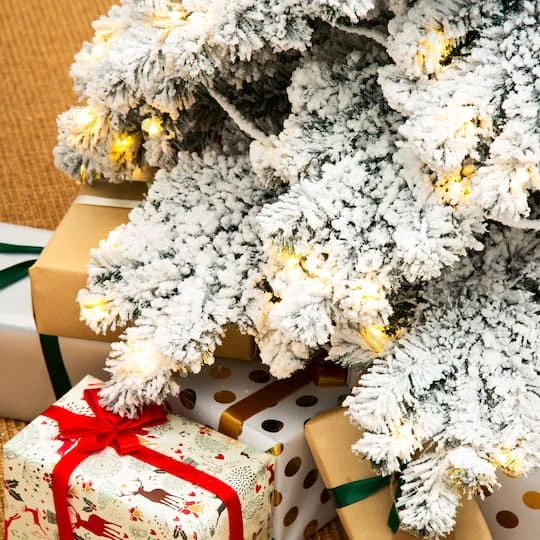 9ft. Pre-Lit Flocked Layered Spruce Artificial Christmas Tree, Warm White LED Lights 7 9ft. Pre-Lit Flocked Layered Spruce Artificial Christmas Tree, Warm White LED Lights - Image 5