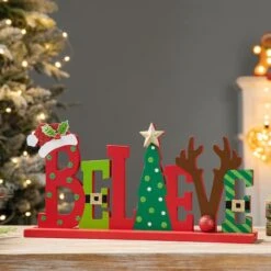 Glitzhome® 14'' BELIEVE Wooden Christmas Table Décor -Michaels X-Mas Decor D652314S 2