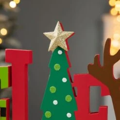 Glitzhome® 14'' BELIEVE Wooden Christmas Table Décor -Michaels X-Mas Decor D652314S 5