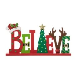 Glitzhome® 14'' BELIEVE Wooden Christmas Table Décor -Michaels X-Mas Decor D652314S 6