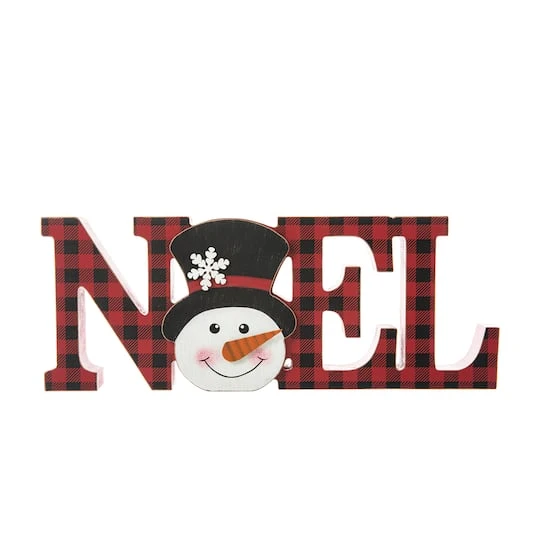 Glitzhome® 15'' NOEL Wooden Christmas Plaid Table Décor 8 Glitzhome® 15'' NOEL Wooden Christmas Plaid Table Décor - Image 6