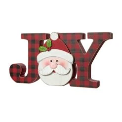Glitzhome® 11.75'' JOY Wooden Christmas Plaid Table Décor -Michaels X-Mas Decor D652317S 1 1