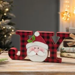 Glitzhome® 11.75'' JOY Wooden Christmas Plaid Table Décor -Michaels X-Mas Decor D652317S 2