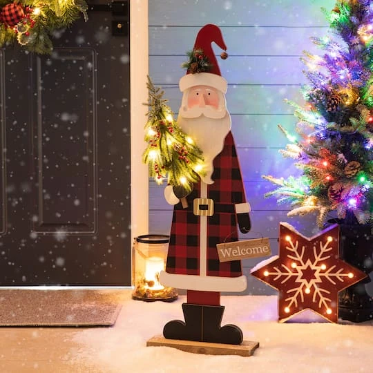 Glitzhome® 36'' Lighted Wooden Santa Porch Décor 5 Glitzhome® 36'' Lighted Wooden Santa Porch Décor - Image 3