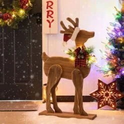 Glitzhome® 36'' Chunky Wood Reindeer Porch Décor -Michaels X-Mas Decor D652324S 2