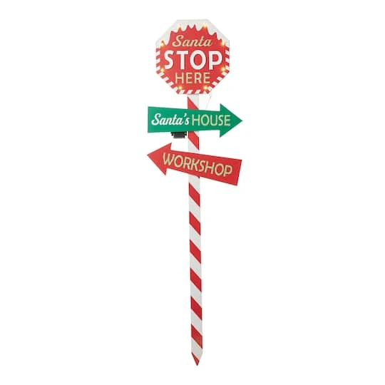 Glitzhome® 41.75'' Lighted Santa Stops Here Wooden Yardstake 4 Glitzhome® 41.75'' Lighted Santa Stops Here Wooden Yardstake - Image 2