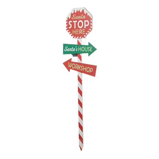 Glitzhome® 41.75'' Lighted Santa Stops Here Wooden Yardstake 8 Glitzhome® 41.75'' Lighted Santa Stops Here Wooden Yardstake - Image 6