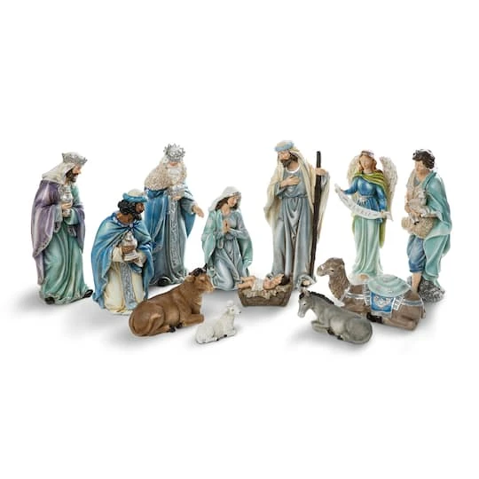 Glitzhome® Oversized Deluxe Blue Resin Nativity Figurine Set 4 Glitzhome® Oversized Deluxe Blue Resin Nativity Figurine Set - Image 2