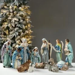 Glitzhome® Oversized Deluxe Blue Resin Nativity Figurine Set 12 Glitzhome® Oversized Deluxe Blue Resin Nativity Figurine Set -Michaels X-Mas Decor D652338S 2