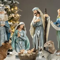 Glitzhome® Oversized Deluxe Blue Resin Nativity Figurine Set 14 Glitzhome® Oversized Deluxe Blue Resin Nativity Figurine Set -Michaels X-Mas Decor D652338S 4