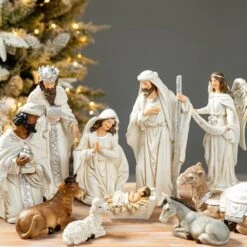 Glitzhome® Ivory Resin Nativity Figurine Set -Michaels X-Mas Decor D652339S 4