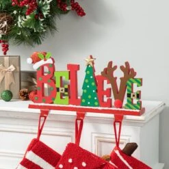 Glitzhome® 14.5'' BELIEVE Metal Christmas Stocking Holder -Michaels X-Mas Decor D652341S 2