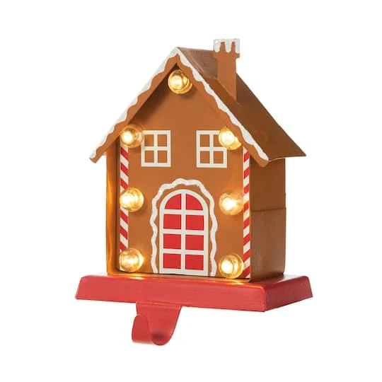 Glitzhome® 6.75'' Marquee LED Gingerbread House Metal Christmas Stocking Holder 4 Glitzhome® 6.75'' Marquee LED Gingerbread House Metal Christmas Stocking Holder - Image 2