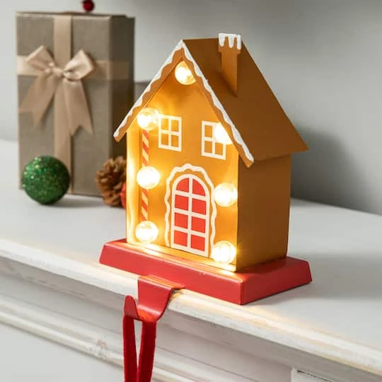 Glitzhome® 6.75'' Marquee LED Gingerbread House Metal Christmas Stocking Holder 5 Glitzhome® 6.75'' Marquee LED Gingerbread House Metal Christmas Stocking Holder - Image 3