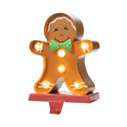 Glitzhome® 7.25'' Marquee LED Gingerbread Man Christmas Stocking Holder 4 Glitzhome® 7.25'' Marquee LED Gingerbread Man Christmas Stocking Holder - Image 2