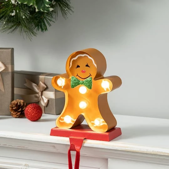 Glitzhome® 7.25'' Marquee LED Gingerbread Man Christmas Stocking Holder 5 Glitzhome® 7.25'' Marquee LED Gingerbread Man Christmas Stocking Holder - Image 3
