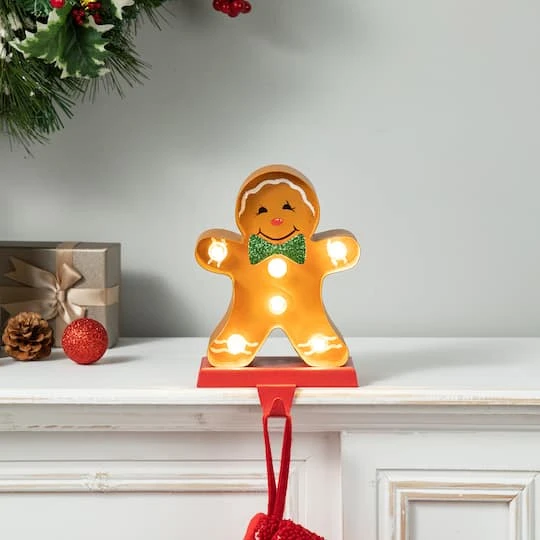 Glitzhome® 7.25'' Marquee LED Gingerbread Man Christmas Stocking Holder 7 Glitzhome® 7.25'' Marquee LED Gingerbread Man Christmas Stocking Holder - Image 5