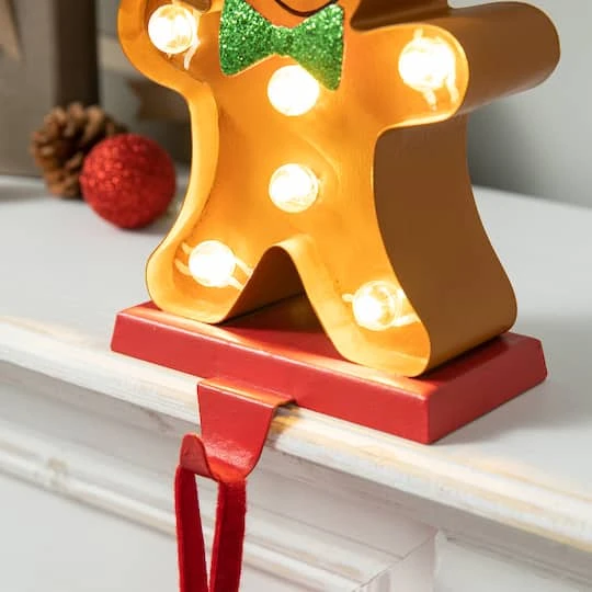 Glitzhome® 7.25'' Marquee LED Gingerbread Man Christmas Stocking Holder 9 Glitzhome® 7.25'' Marquee LED Gingerbread Man Christmas Stocking Holder - Image 7