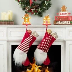 Glitzhome® Marquee LED Gingerbread House & Gingerbread Man Christmas Stocking Holder Set -Michaels X-Mas Decor D652344S 4