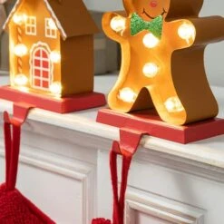 Glitzhome® Marquee LED Gingerbread House & Gingerbread Man Christmas Stocking Holder Set -Michaels X-Mas Decor D652344S 6