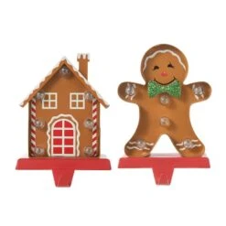 Glitzhome® Marquee LED Gingerbread House & Gingerbread Man Christmas Stocking Holder Set -Michaels X-Mas Decor D652344S 7