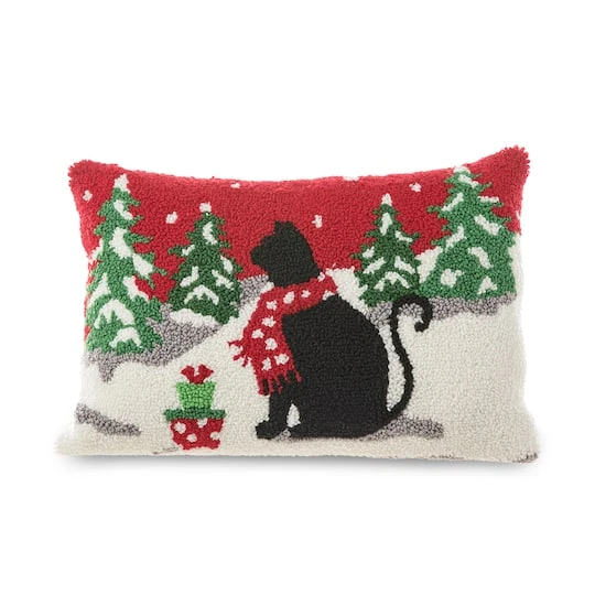 Glitzhome® Hooked Christmas Cat Pillow 4 Glitzhome® Hooked Christmas Cat Pillow - Image 2