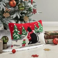 Glitzhome® Hooked Christmas Cat Pillow 12 Glitzhome® Hooked Christmas Cat Pillow -Michaels X-Mas Decor D652355S 2