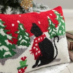 Glitzhome® Hooked Christmas Cat Pillow 14 Glitzhome® Hooked Christmas Cat Pillow -Michaels X-Mas Decor D652355S 4