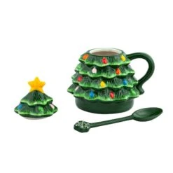 Green Lidded Nostalgic Tree Mug With Spoon -Michaels X-Mas Decor D657892S 2