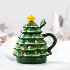 Green Lidded Nostalgic Tree Mug With Spoon -Michaels X-Mas Decor D657892S 3
