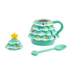 Seafoam Lidded Nostalgic Tree Mug With Spoon -Michaels X-Mas Decor D657895S 2