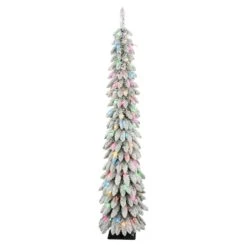 6ft. Pre-Lit Flocked Pencil Alpine Artificial Christmas Tree, Multicolor Lights -Michaels X-Mas Decor D659617S 1 1