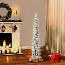 6ft. Pre-Lit Flocked Pencil Alpine Artificial Christmas Tree, Multicolor Lights -Michaels X-Mas Decor D659617S 3