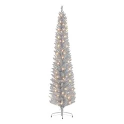6ft. Pre-Lit Silver Tinsel Artificial Christmas Tree, Clear Lights -Michaels X-Mas Decor D659649S 1 1