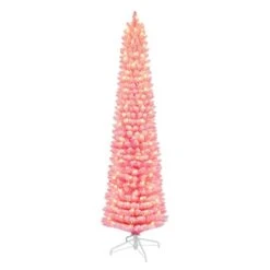 6.5ft. Pre-Lit Flocked Fashion Pink Artificial Christmas Tree, Clear Lights 7 6.5ft. Pre-Lit Flocked Fashion Pink Artificial Christmas Tree, Clear Lights -Michaels X-Mas Decor D659656S 1 1